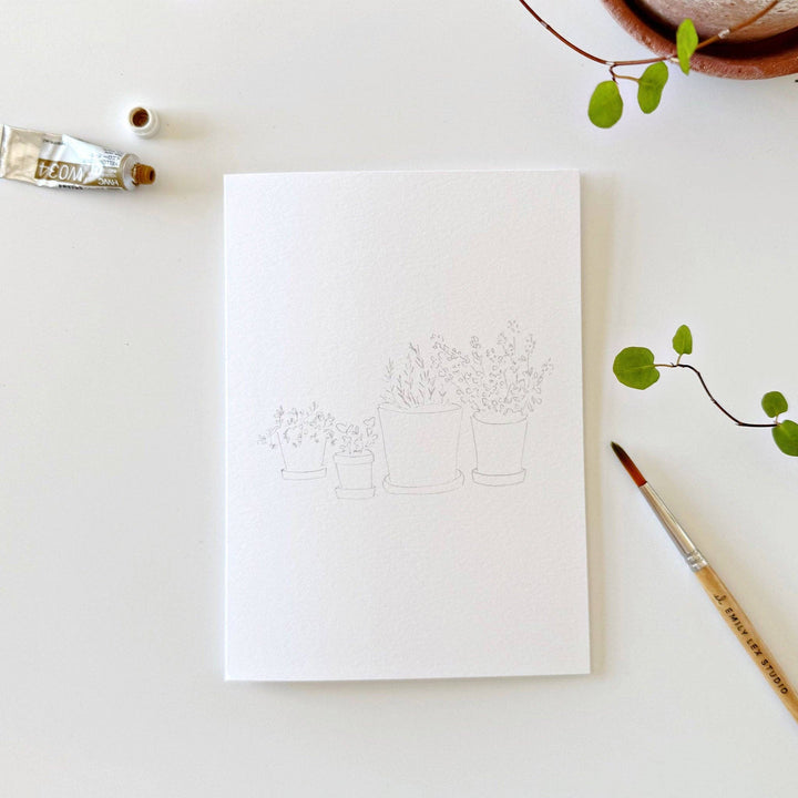 Potted plants paintable notecards by Emily Lex