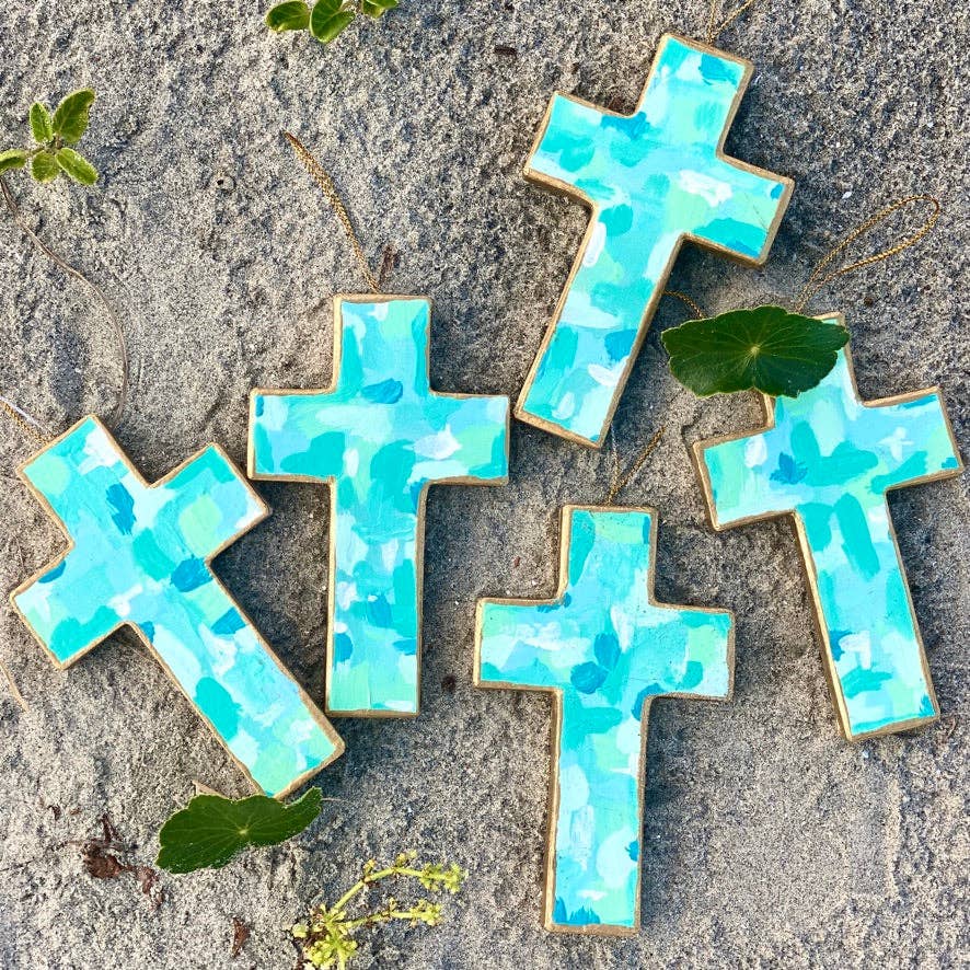 Abstract Cross Hand Painted Ornament