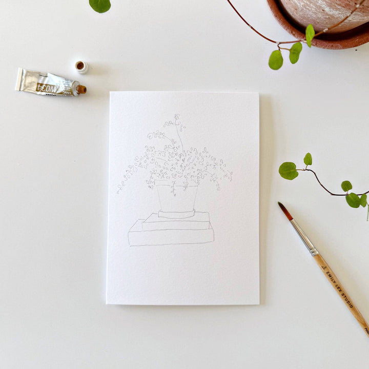 Potted plants paintable notecards by Emily Lex