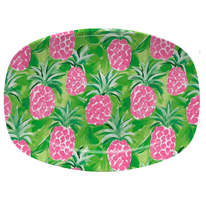 Pineapples Party Platter in Pink and Green - Garden Platter by DecoWare