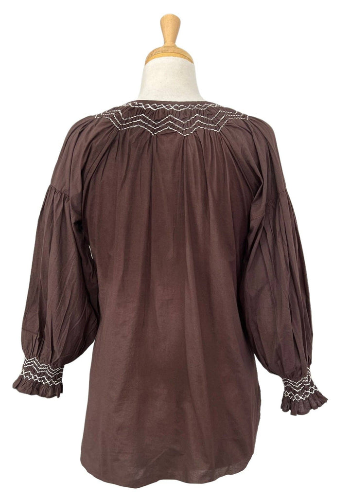 Madison Matthews Remy Smocked Shirt Brown