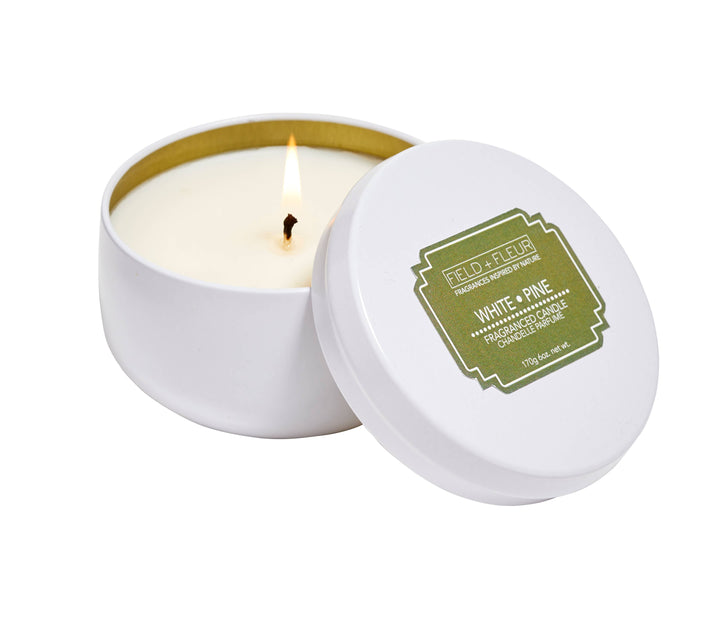 White Pine In White Candle Tin 6oz Ctn.6