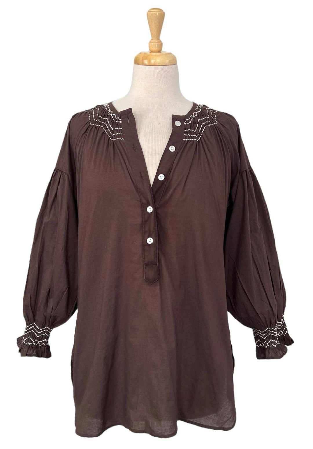 Madison Matthews Remy Smocked Shirt Brown