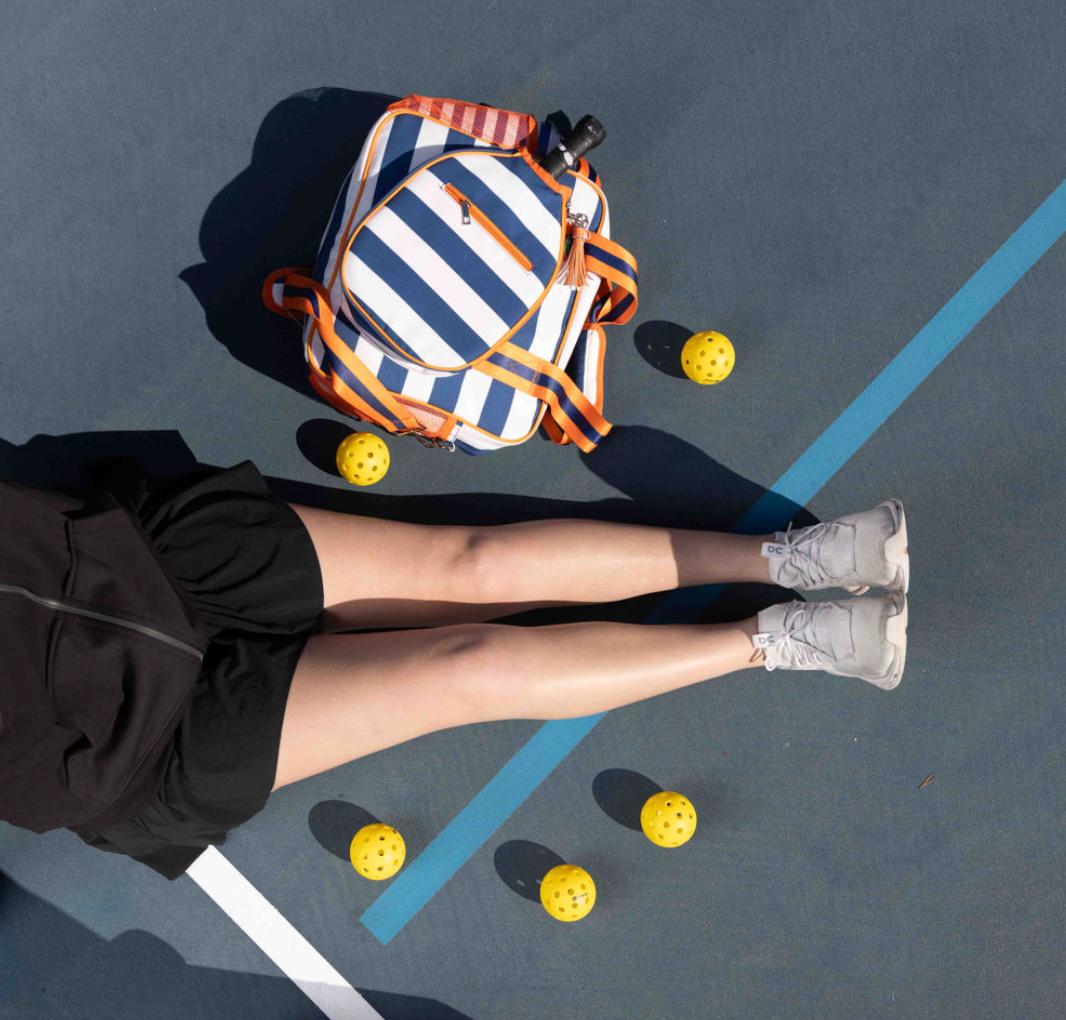 Lola Pickleball Tote Bag Navy Stripe