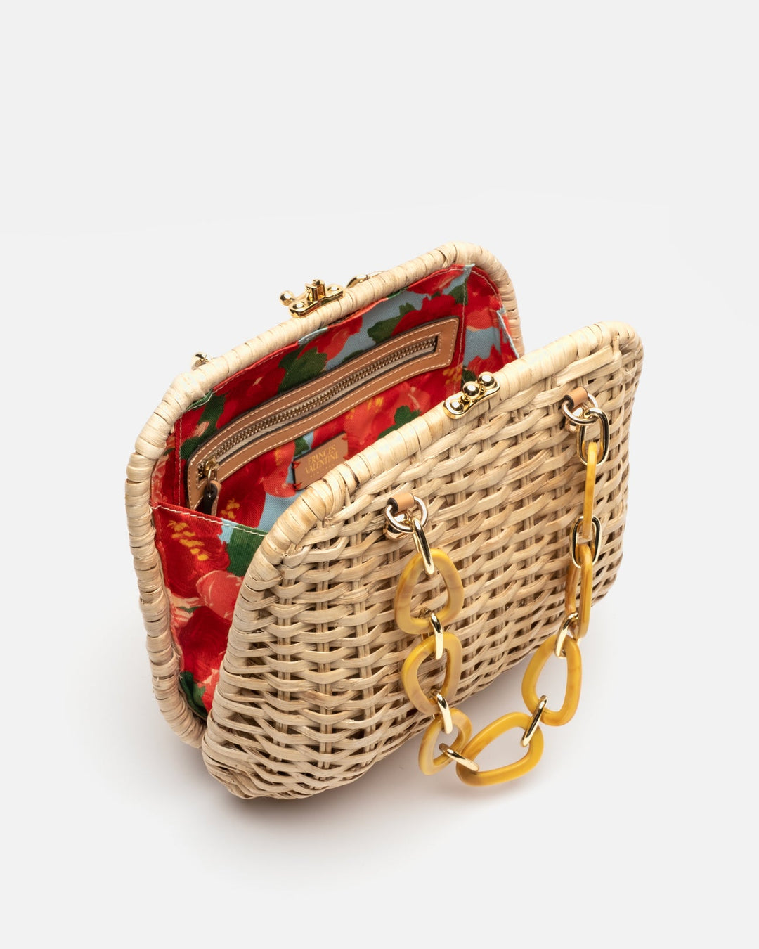 Hen Bag in Peony Basket Natural Clutch Purse by Frances Valentine