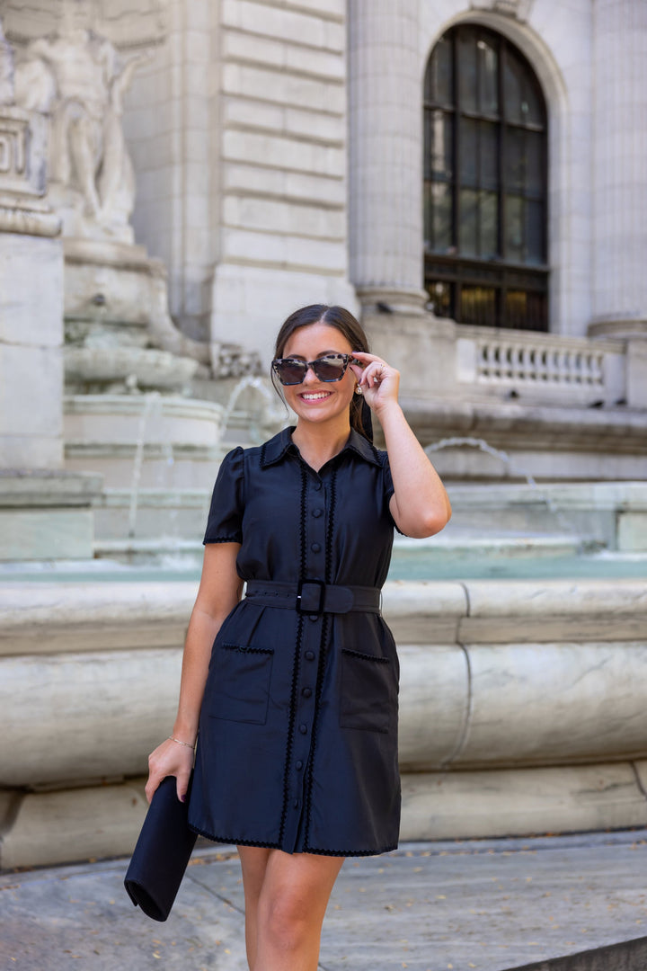 Sail to Sable Belted Shirt Dress in Black